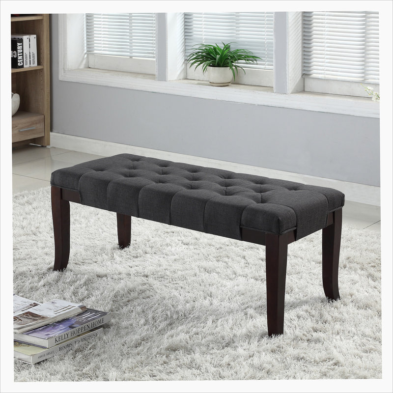 Lark Manor Linon Tufted Bench Fabric Gray Wayfair